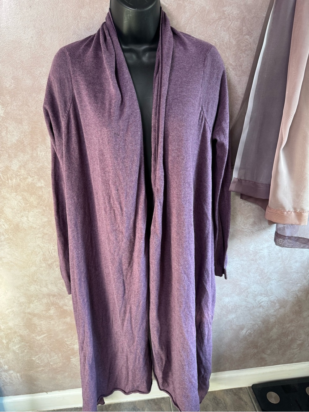 Moda International Plum Open-Front Long Cardigan Versatile Top